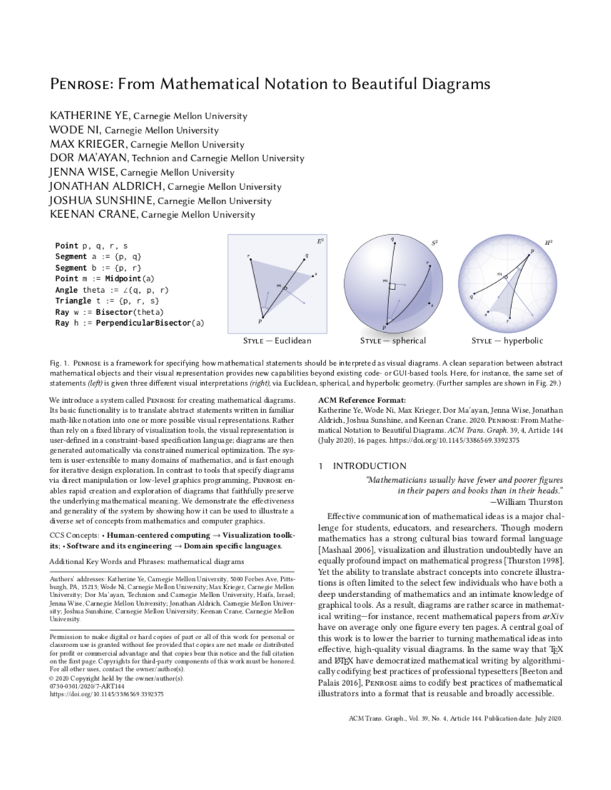front page of SIGGRAPH '20 paper